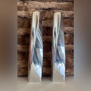 Set of 2002 Nambe Silver Alloy Twisted Candlestick Holders #6237 Fred Bould 9”